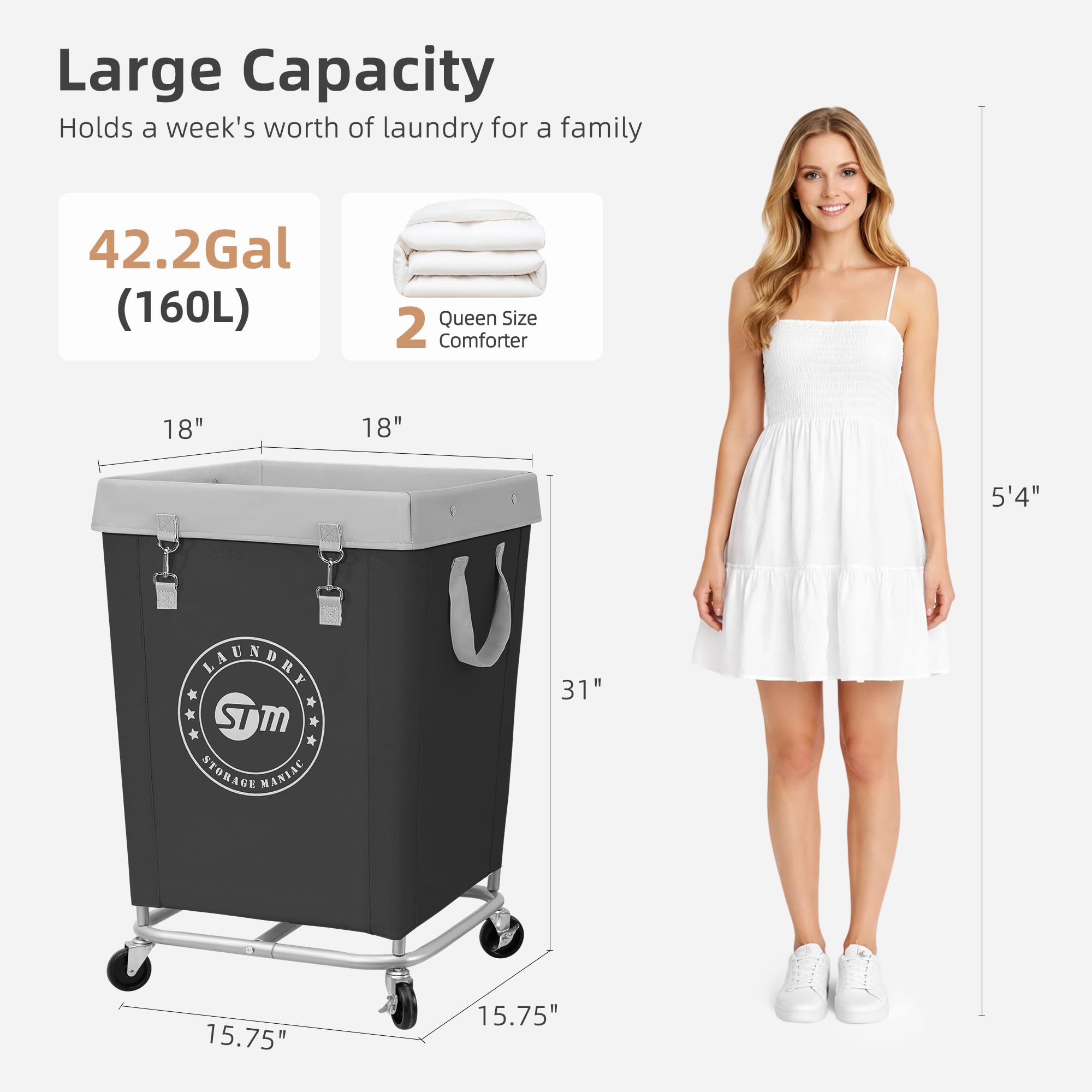 Storage Maniac heavy-duty laundry cart with ample 160L capacity.