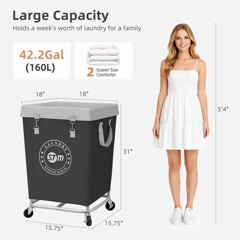 Storage Maniac heavy-duty laundry cart with ample 160L capacity.