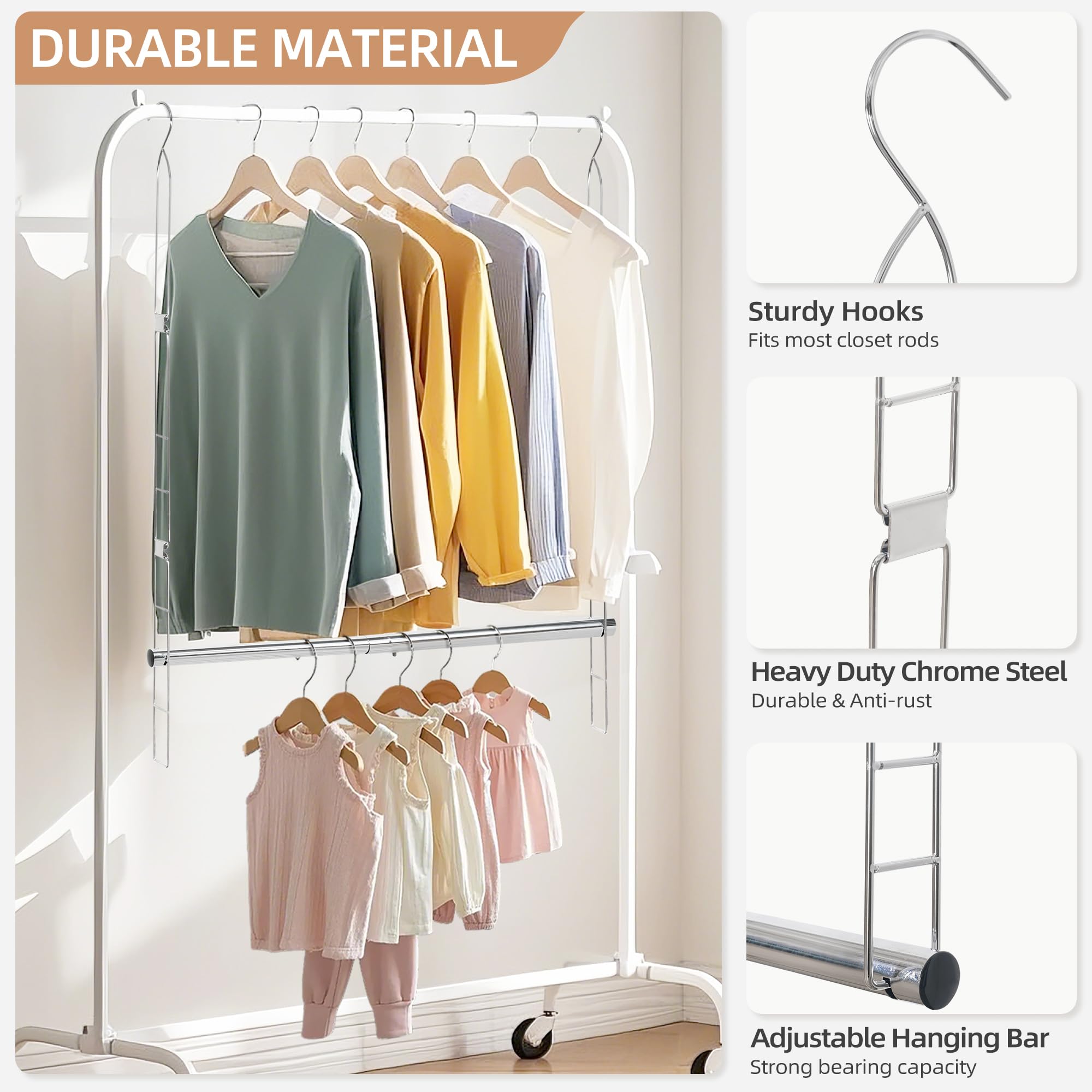 Storage Maniac six-level height adjustment fits under clothes neatly