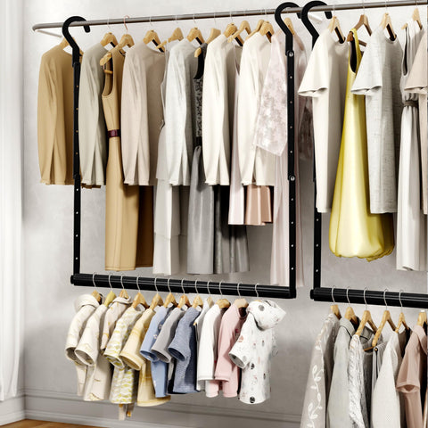 Storage Maniac kids closet organizer encourages independence by letting children reach clothes.