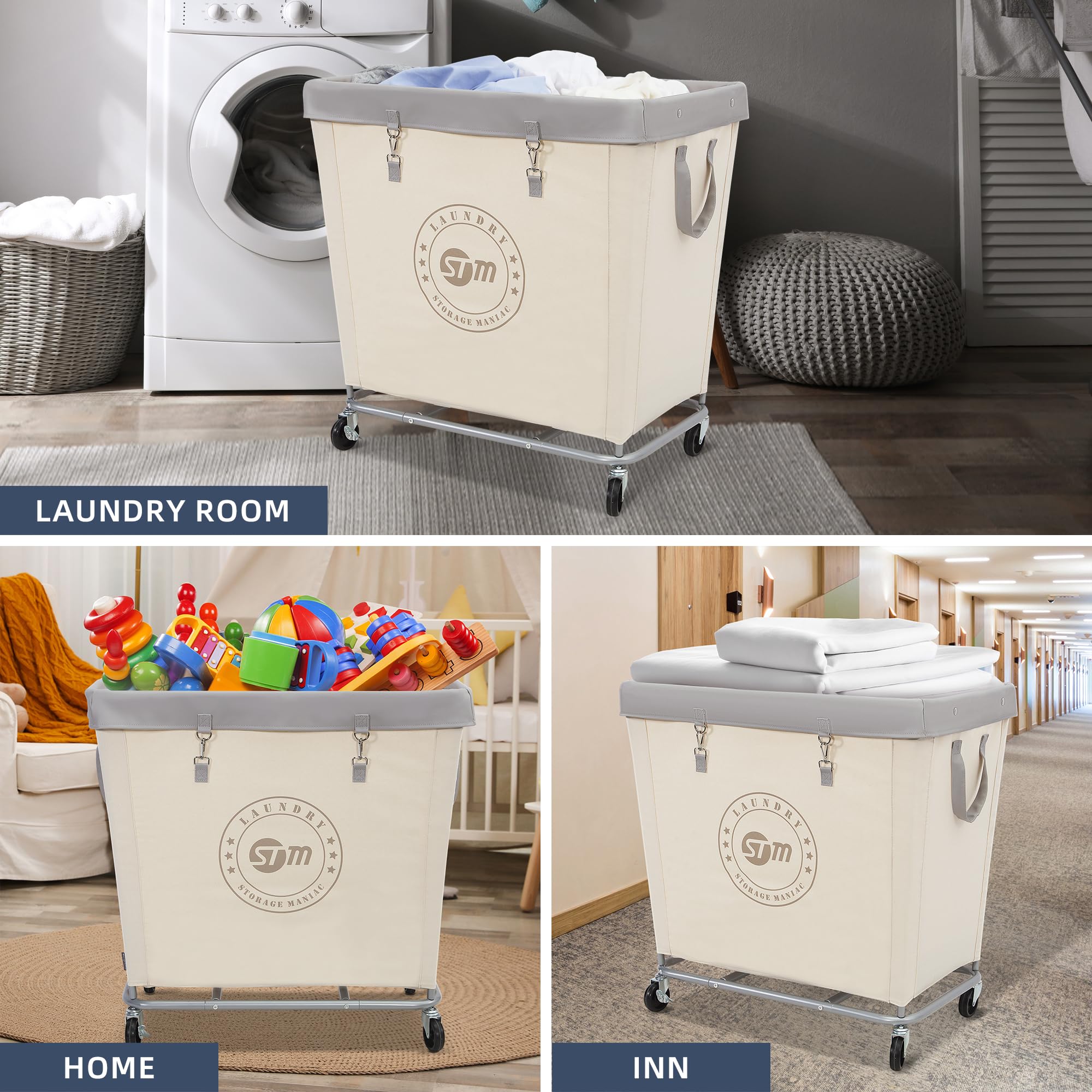 Storage Maniac cart in hotel setting demonstrates efficient, organized laundry workflow.