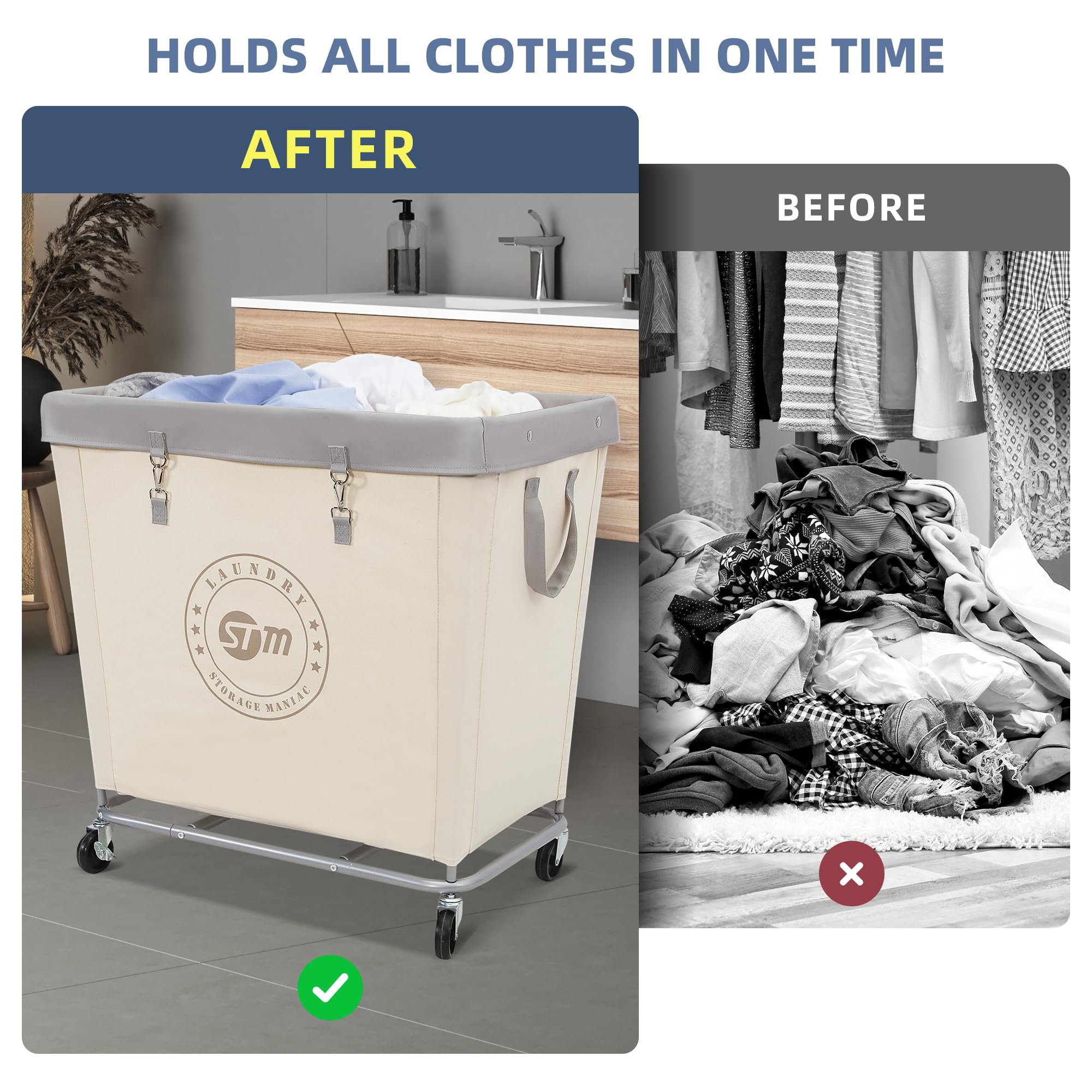 Storage Maniac laundry hamper canvas bag closure keeps items secure even when filled.