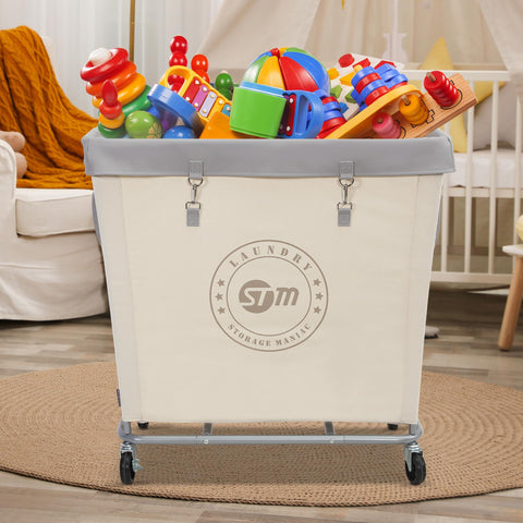 Storage Maniac laundry hamper closeup shows durable canvas and reinforced stitching.