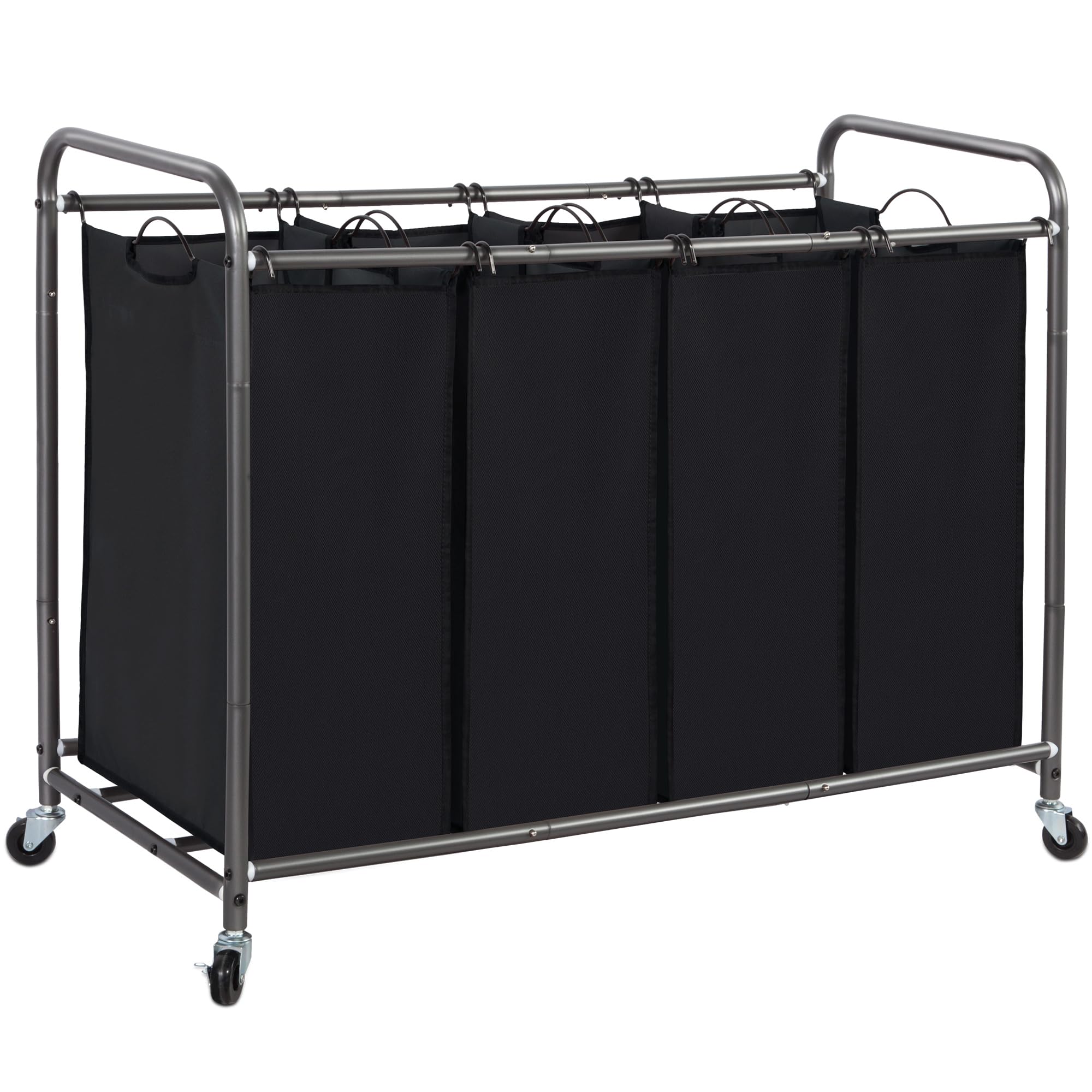 Storage Maniac 4-section laundry sorter showcases organized clothes separation.