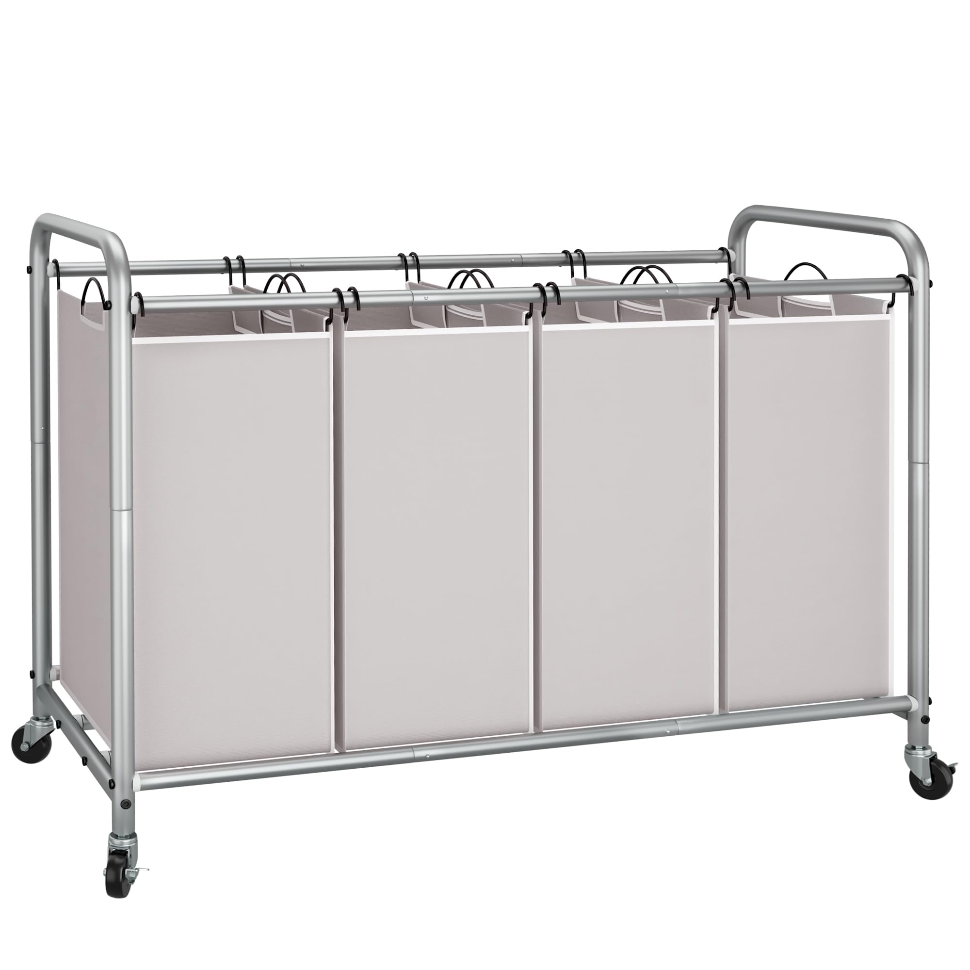 STORAGE MANIAC Laundry Sorter four-section front view highlights large capacity for families.