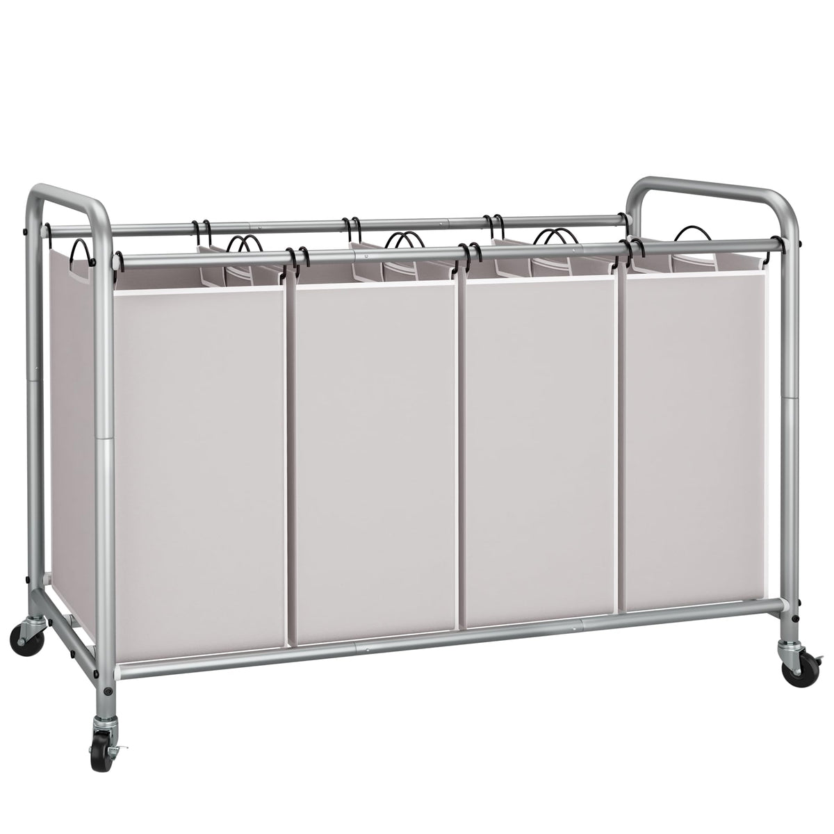 STORAGE MANIAC Laundry Sorter four-section front view highlights large capacity for families.
