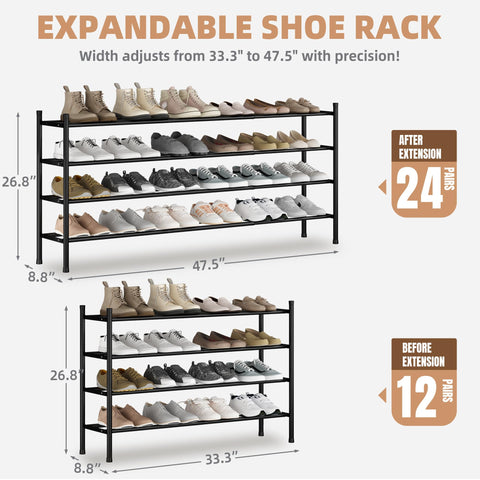 Storage Maniac long expandable shoe rack with stackable design for double capacity