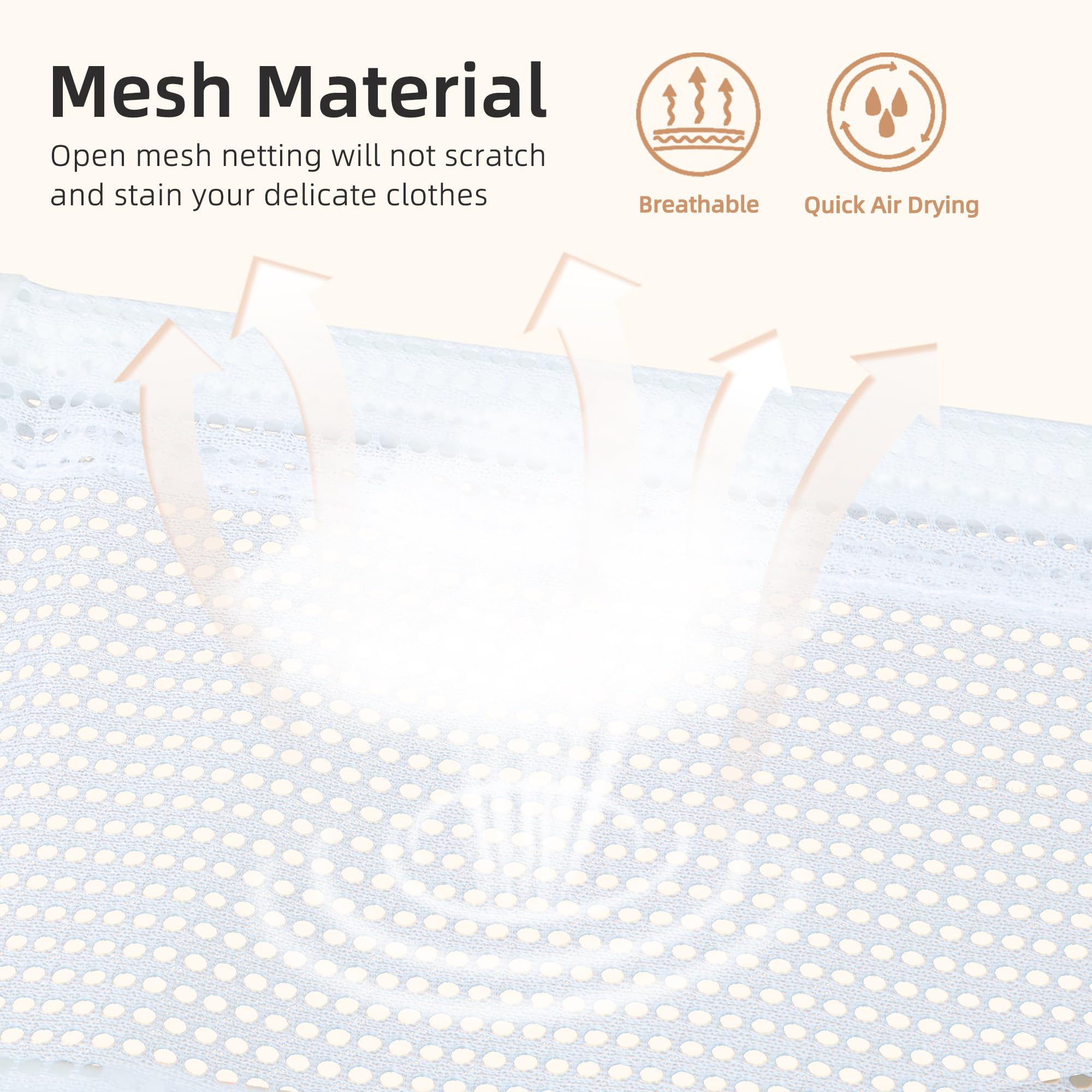 STORAGE MANIAC mesh-drying rack closeup emphasizes breathable mesh and scratch-free surface.