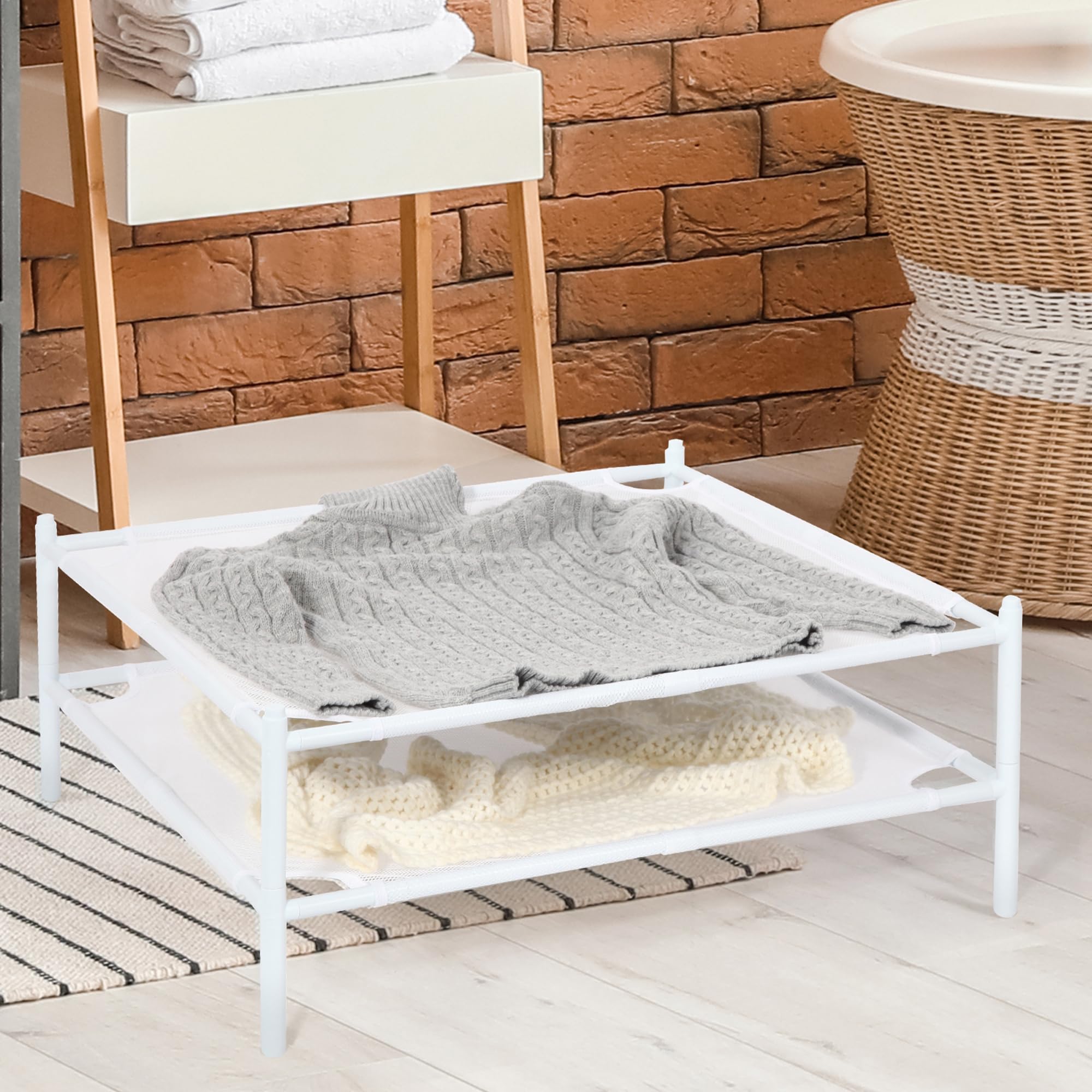 Storage Maniac mesh drying rack highlights open mesh for delicate fabrics.