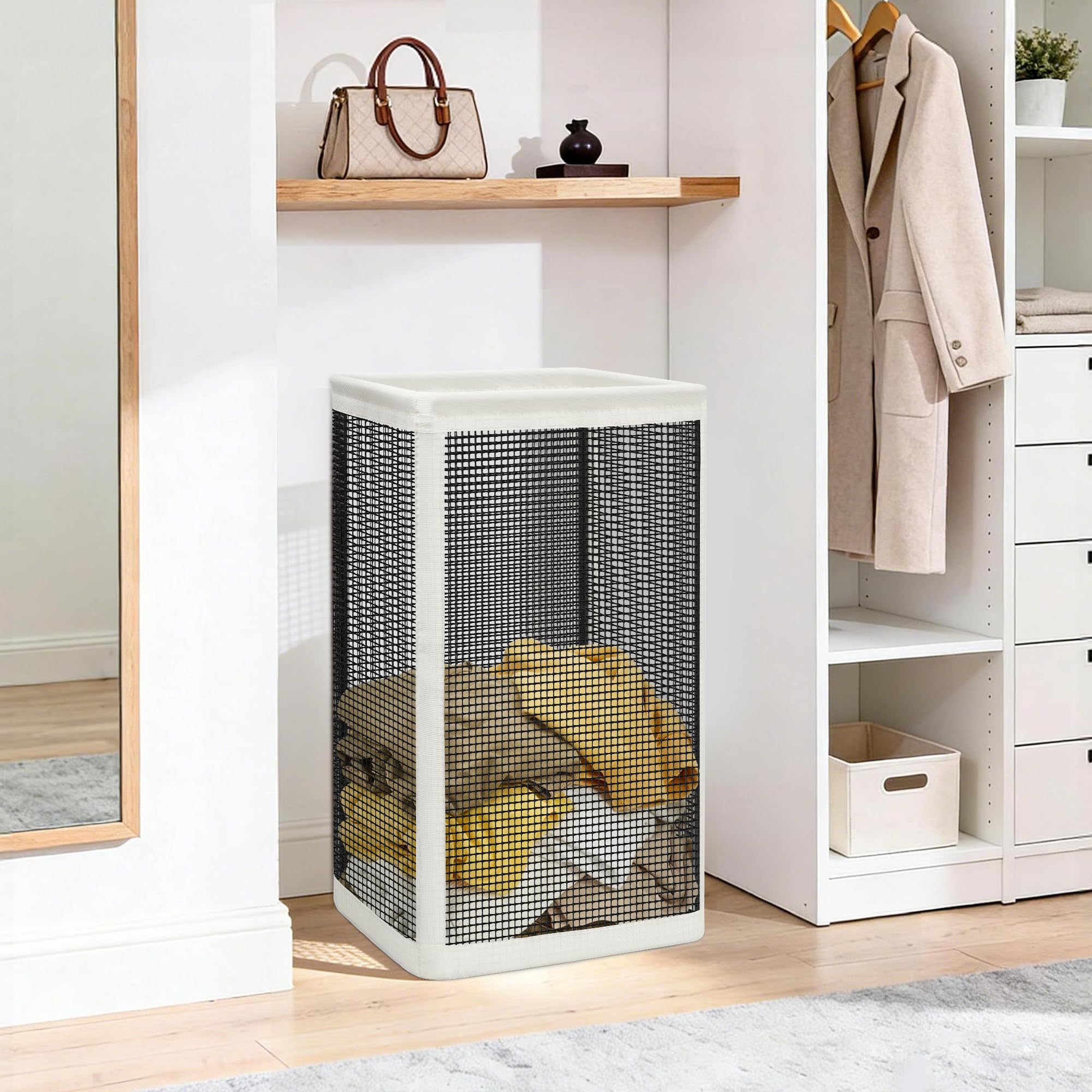 Storage Maniac mesh laundry hamper rust-resistant tubes for humid bathrooms.
