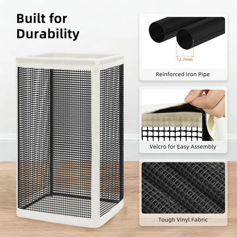 Storage Maniac mesh laundry hamper Velcro assembly for quick setup.