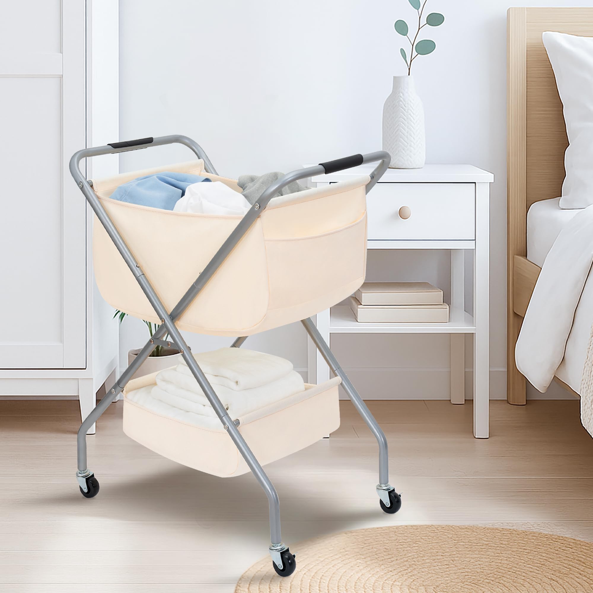 Storage Maniac multifunctional rolling cart doubles as a toy organizer and storage solution.