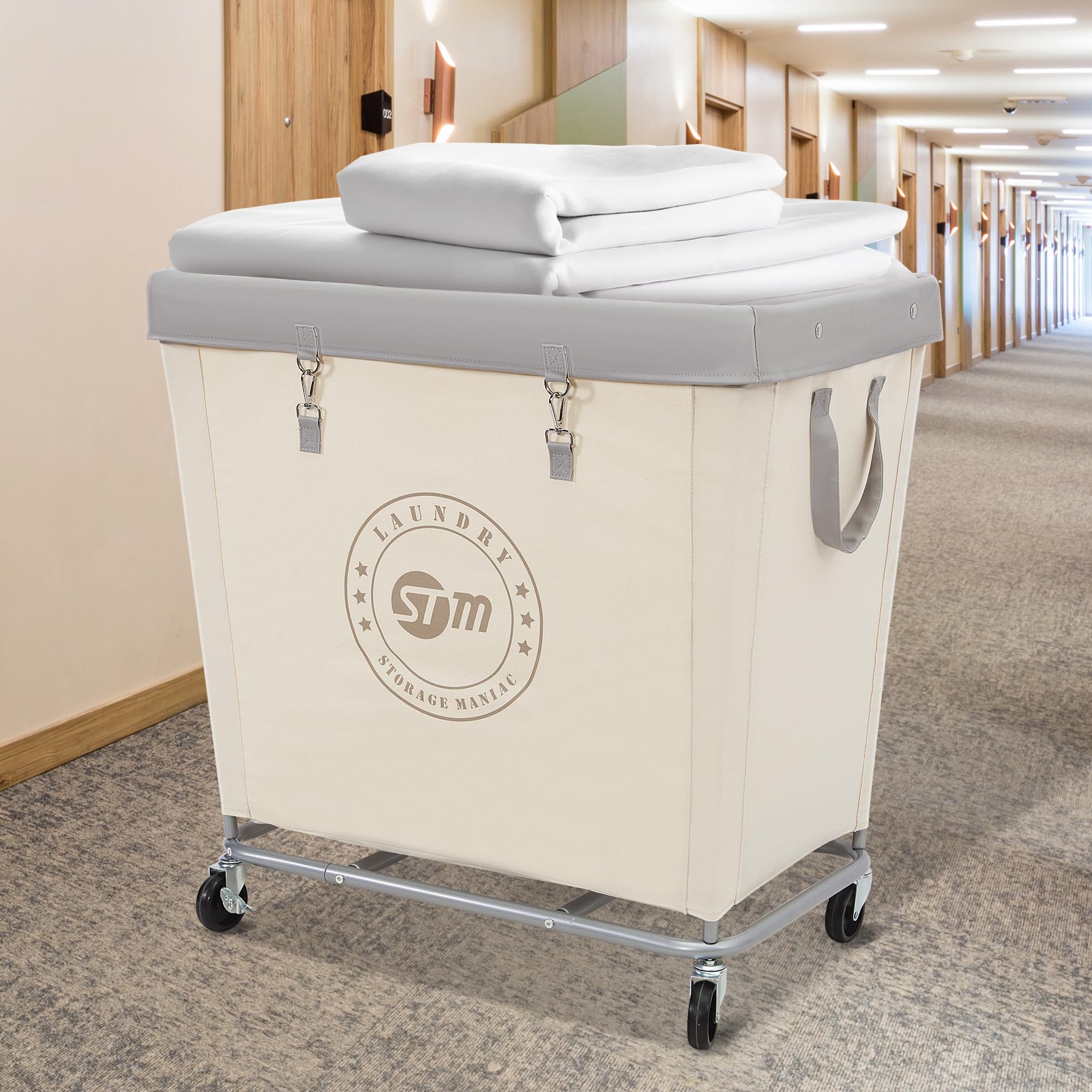 Storage Maniac multipurpose storage cart stores toys, sports gear, or laundry supplies.