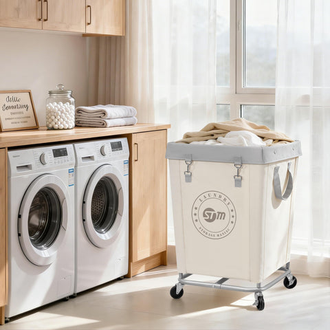 Storage Maniac durable canvas bag, easily cleaned after busy laundry days.