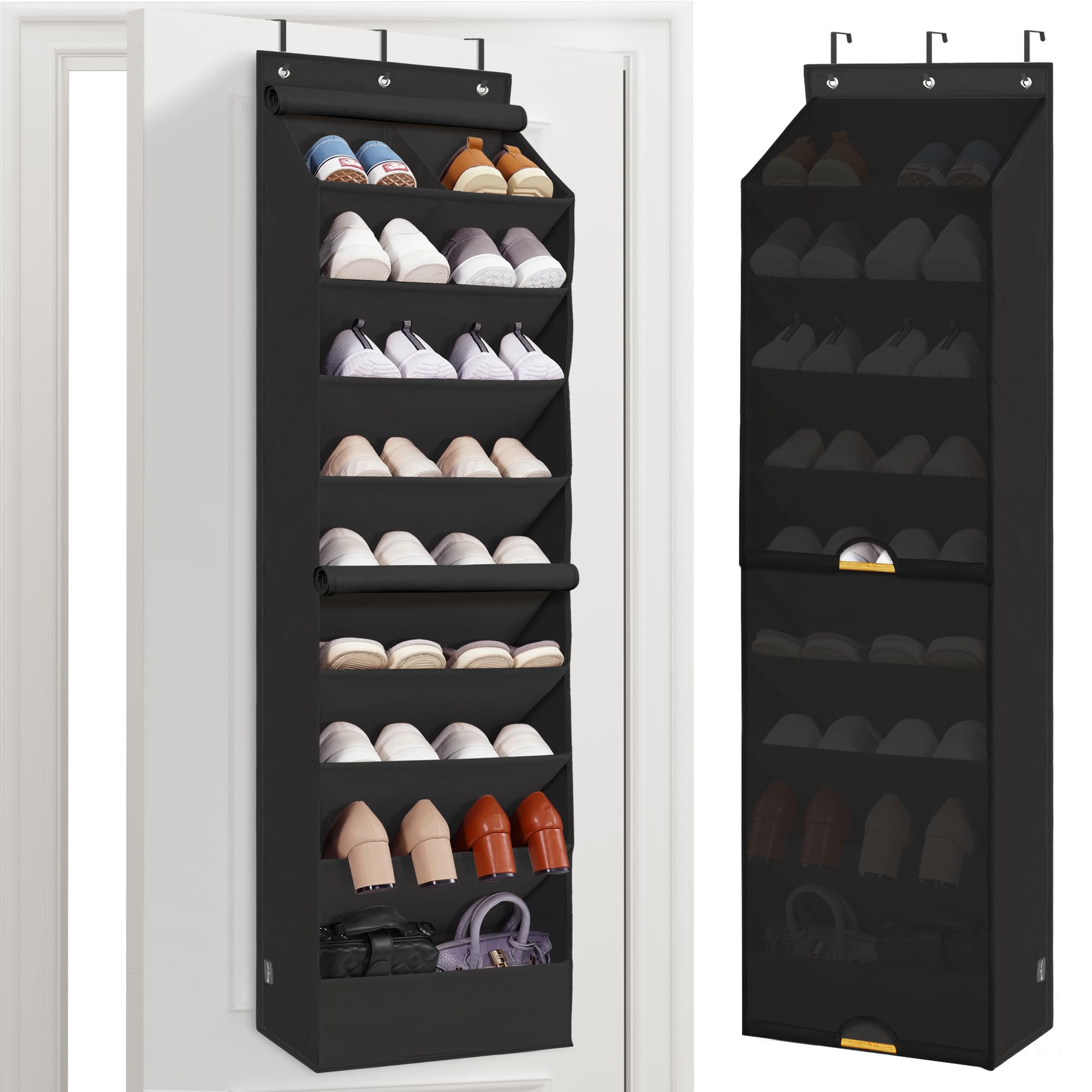 Storage Maniac over the door shoe organizer with nine shelves keeps footwear neatly organized and easy to access.