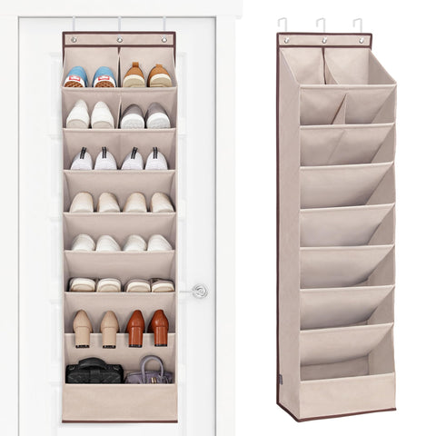 Storage Maniac over-the-door shoe organizer on door keeps pairs handy.