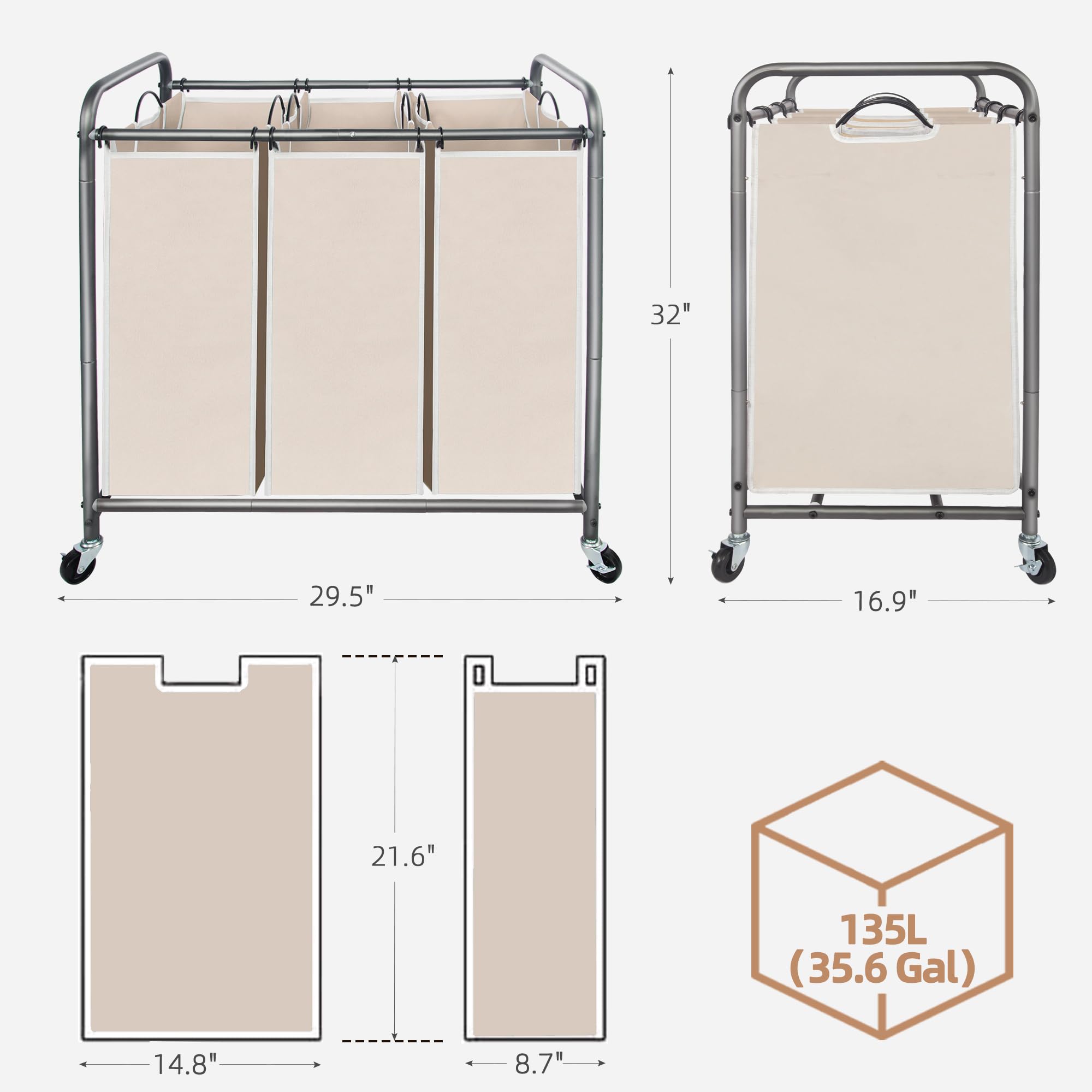 STORAGE MANIAC removable bags simplify loading and transferring laundry.