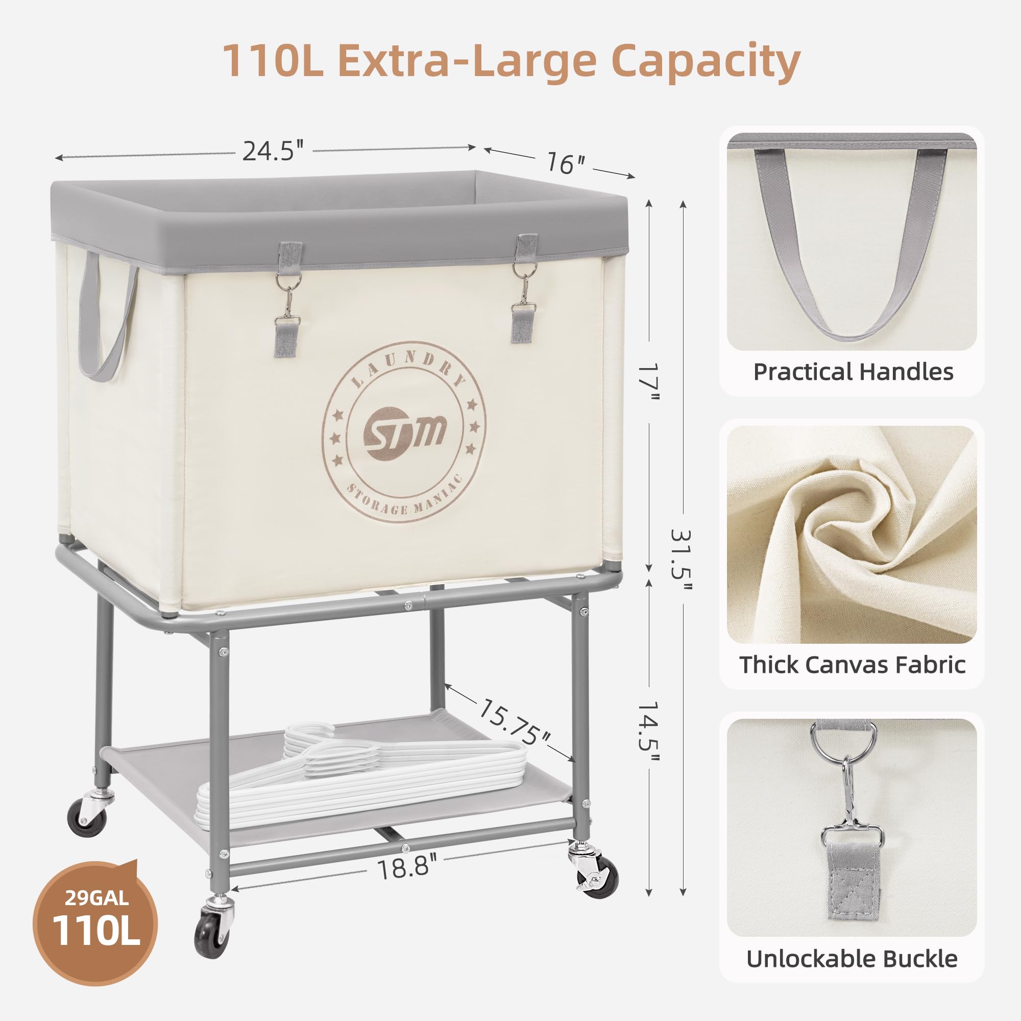Storage Maniac 110-liter capacity stores clothes and supplies neatly.