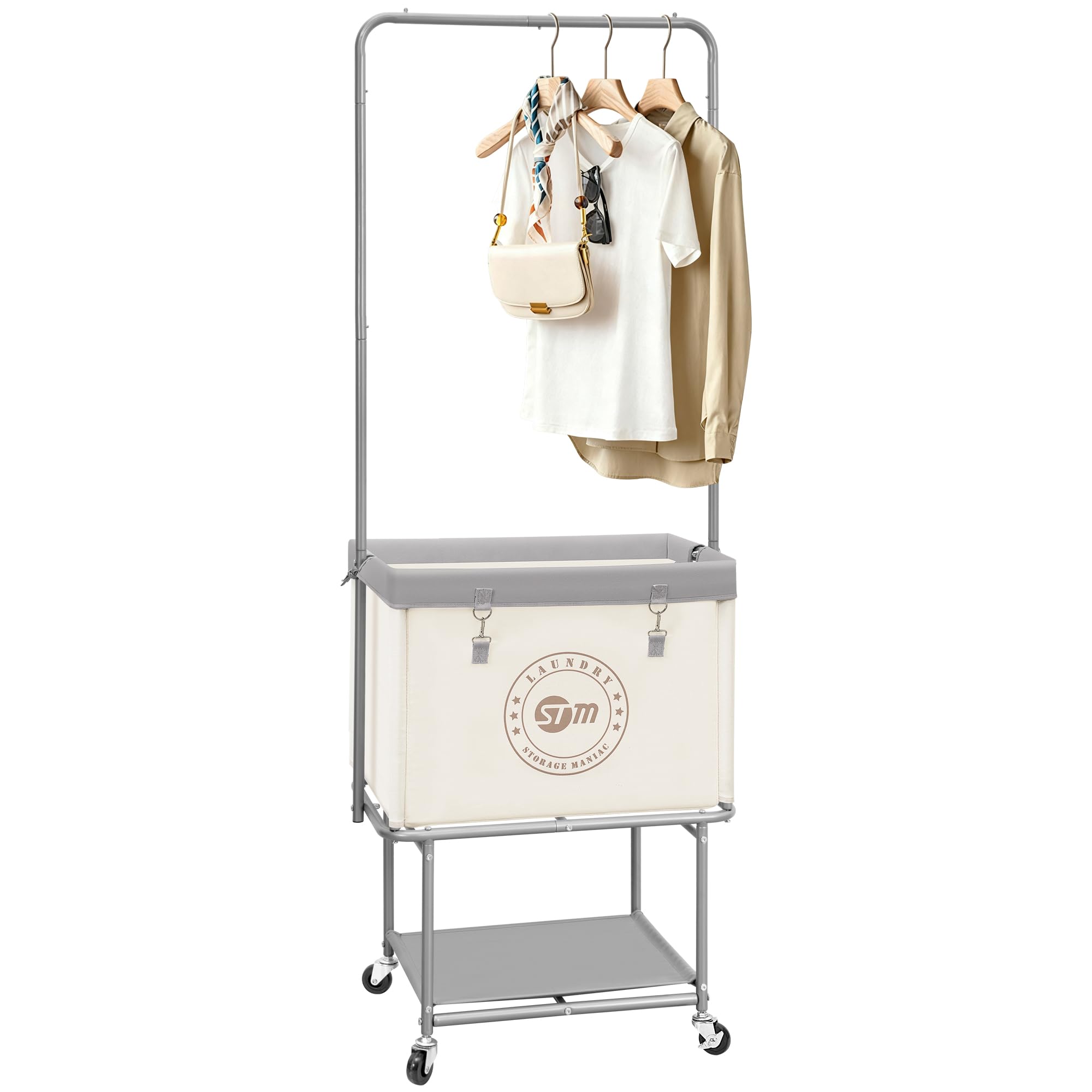 Storage Maniac rolling laundry cart 3-in-1 design offering ample space for sorted laundry around the home.