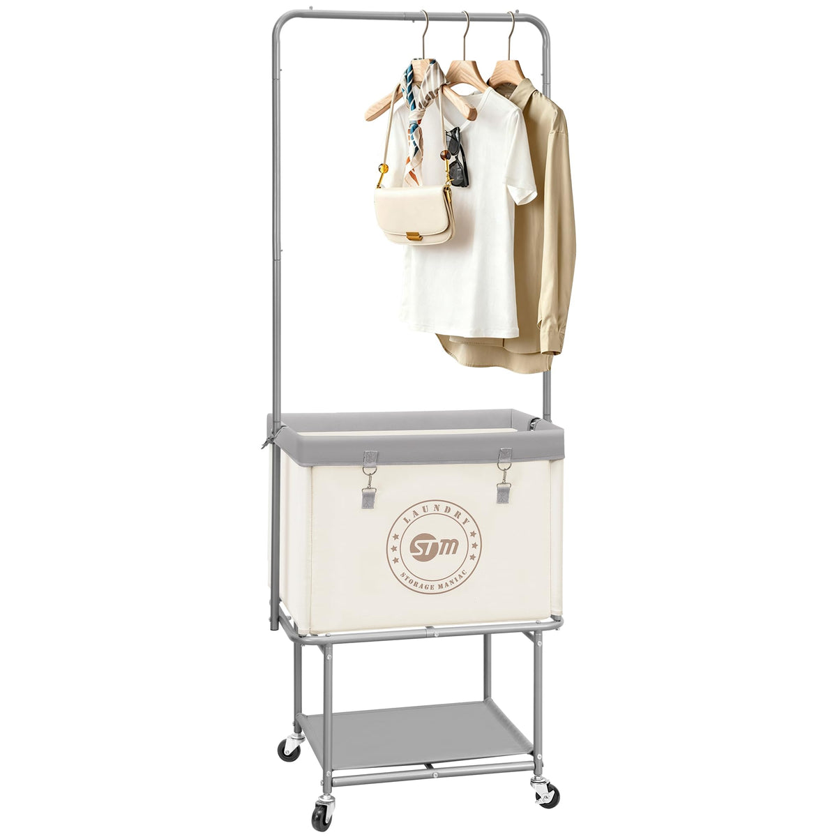 Storage Maniac rolling laundry cart 3-in-1 design offering ample space for sorted laundry around the home.