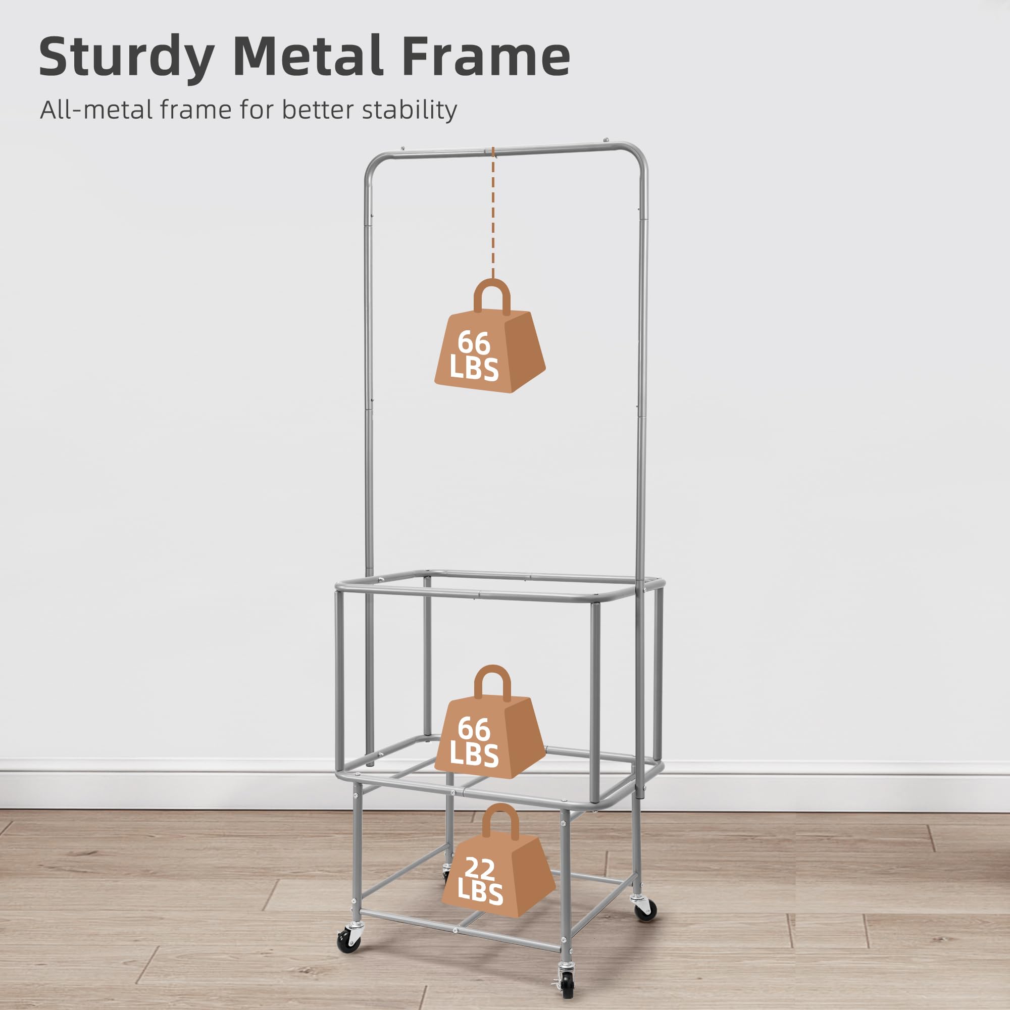 Storage Maniac rolling laundry cart with bottom shelf keeps detergents within easy reach.