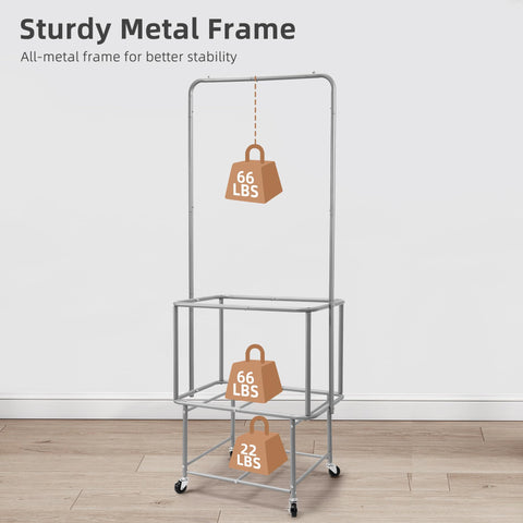 Storage Maniac rolling laundry cart with bottom shelf keeps detergents within easy reach.