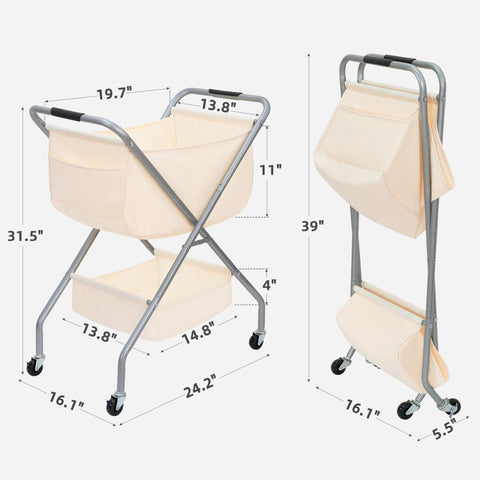 Storage Maniac rolling laundry hamper in beige demonstrates easy mobility between rooms.