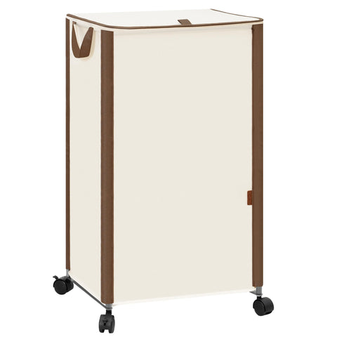 Storage Maniac rolling laundry hamper with beige lid keeps clothes organized.