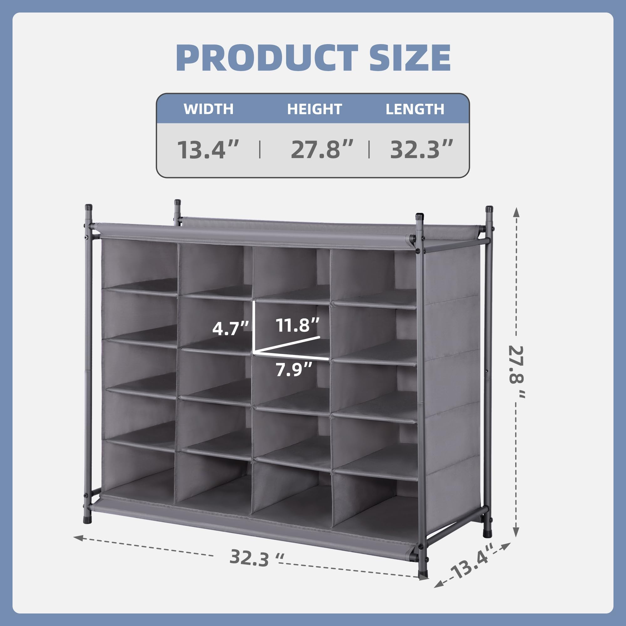 Dimension chart highlights each cube size for planning space