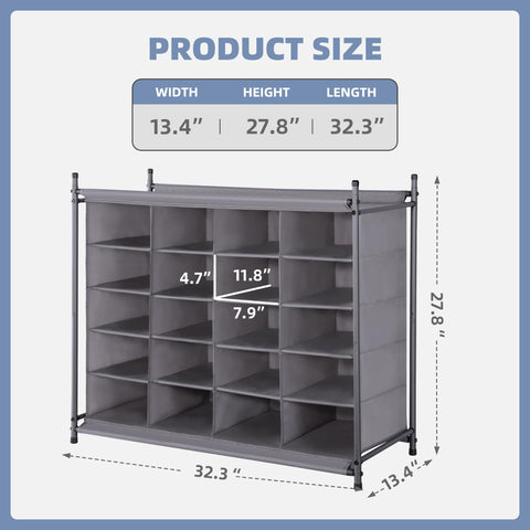 Dimension chart highlights each cube size for planning space