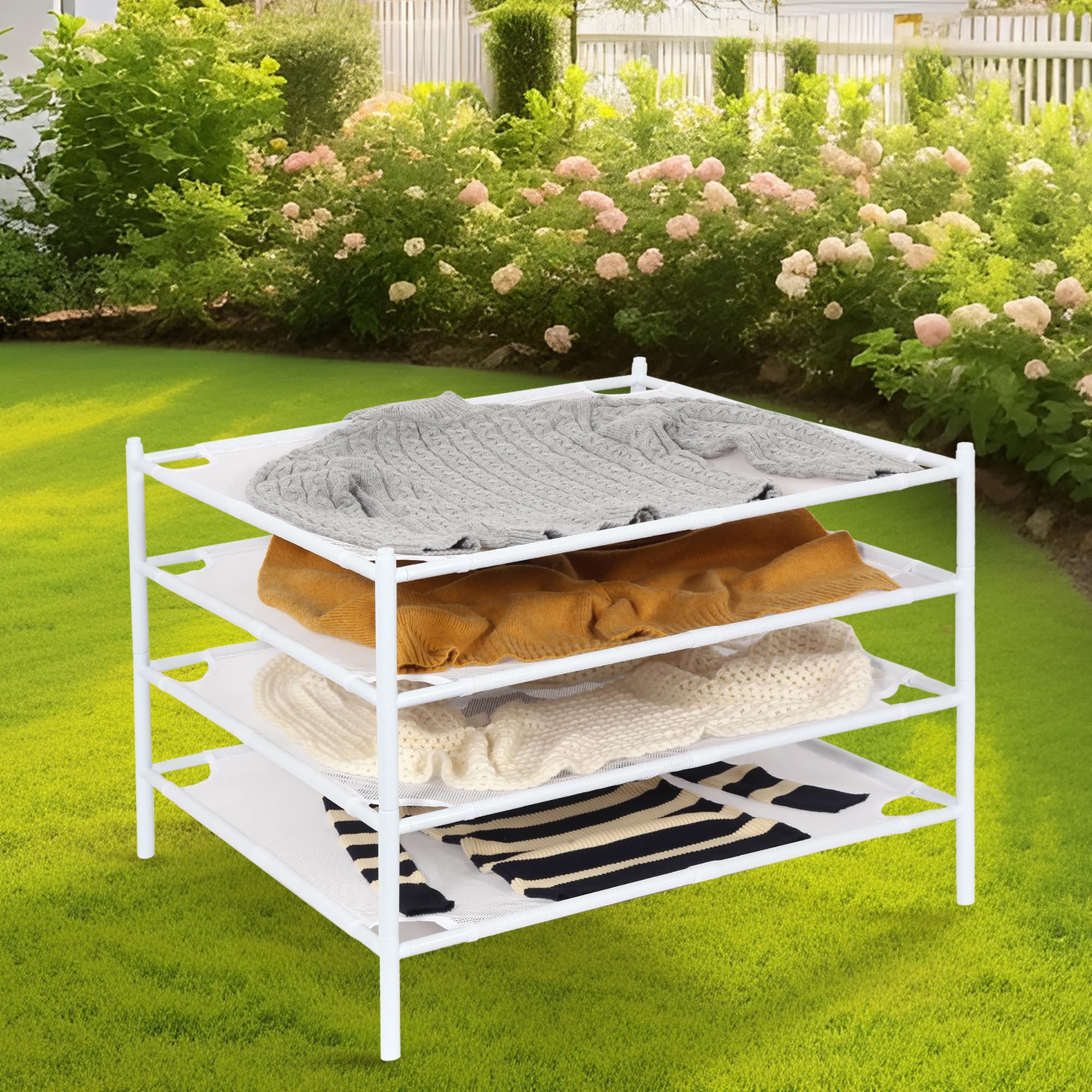 STORAGE MANIAC sweater drying rack stability features reinforced corners and quality plastics.