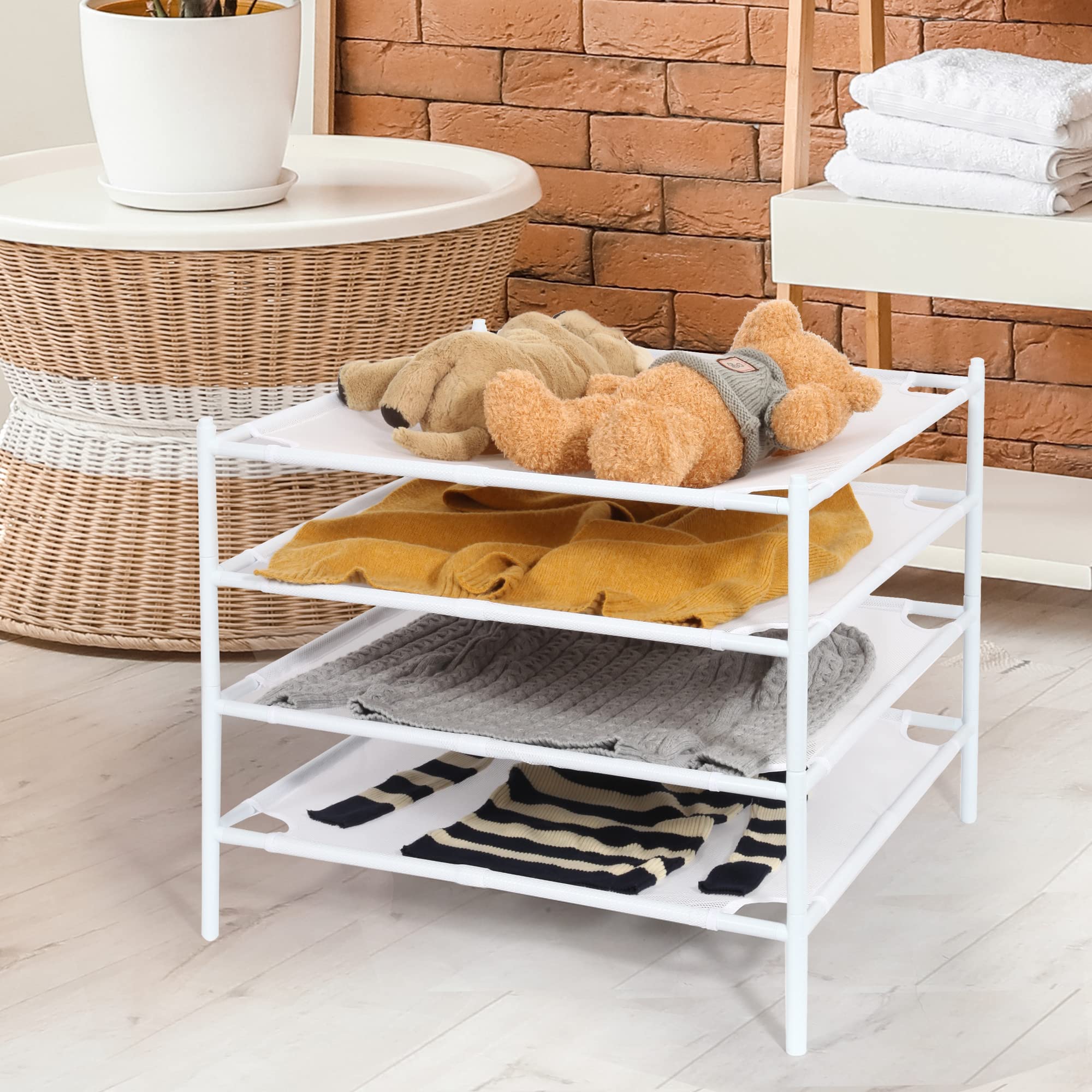 STORAGE MANIAC sweater drying rack stackable setup demonstrates space-saving design for tidy laundry rooms.