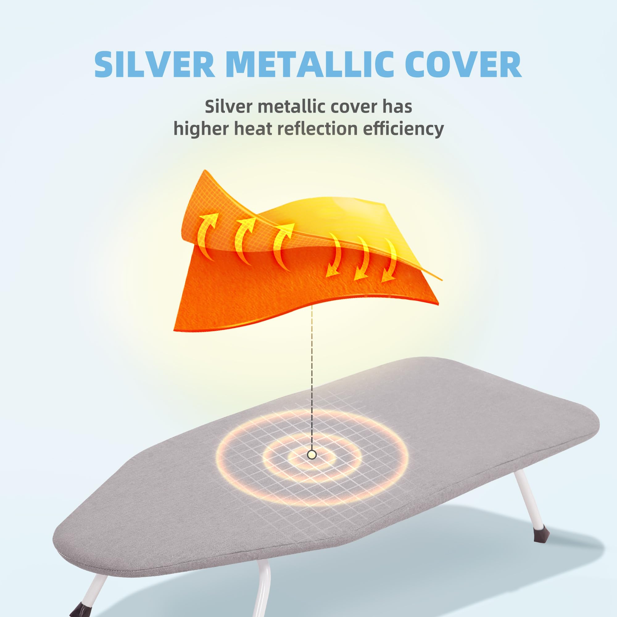 Storage Maniac Tabletop Ironing Board folded compact highlights easy storage in dorms and small closets.