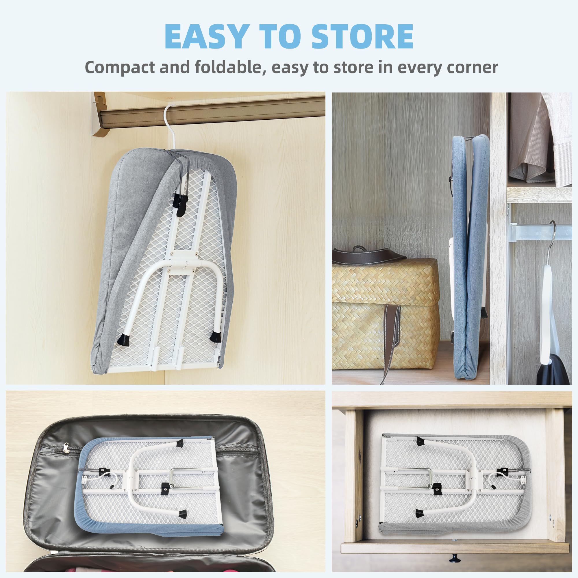 Storage Maniac Tabletop Ironing Board surface detail highlights a heat-resistant, durable all-metal frame.