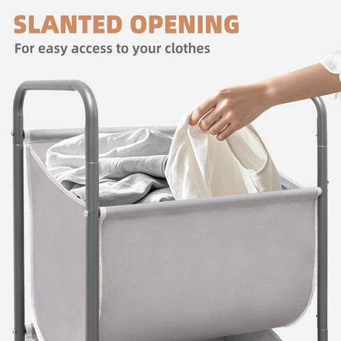 Storage Maniac tilted opening for quick laundry toss-in and retrieval.