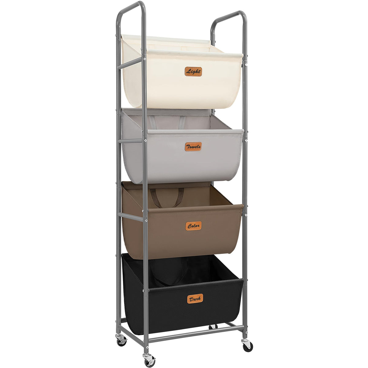 Storage Maniac vertical rolling laundry hamper with four sections for organized sorting