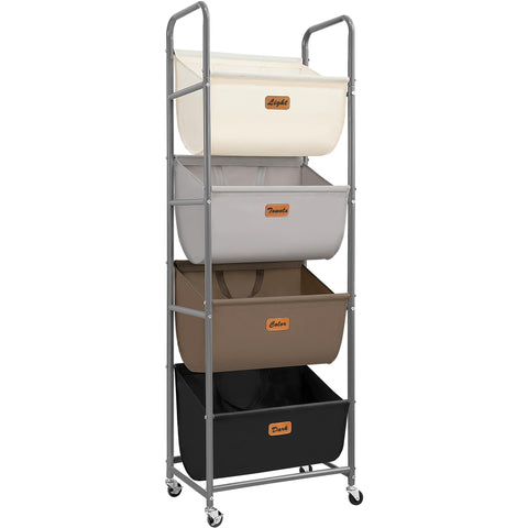 Storage Maniac vertical rolling laundry hamper with four sections for organized sorting