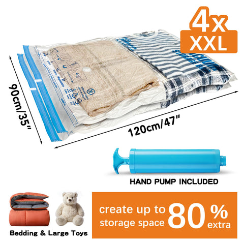 Storage Master XXL bags filled with bedding to demonstrate capacity and containment.