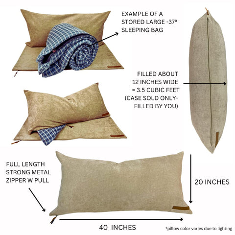 STORAGE PILLOW XL 40 by 20 inches size offers substantial interior storage.