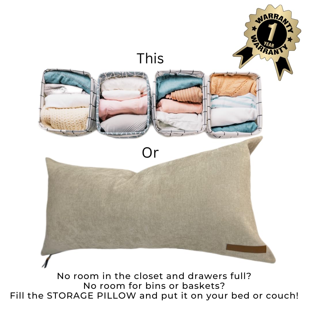 STORAGE PILLOW XL full-length zipper enables easy filling and access.