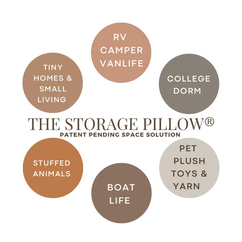 STORAGE PILLOW XL ideal for use in RVs, dorms, boats, and tiny homes.
