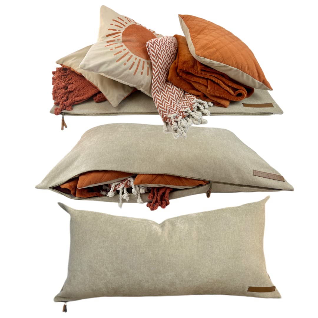 STORAGE PILLOW XL zippered pillowcase with full-length zipper for easy interior access.