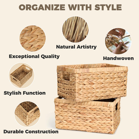 Storage Standard bathroom wicker basket keeps toiletries neat and accessible.