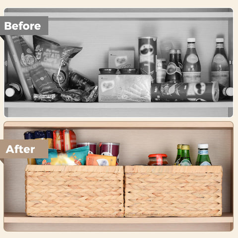 Storage Standard rectangular wicker baskets for shelf organization blending with decor.