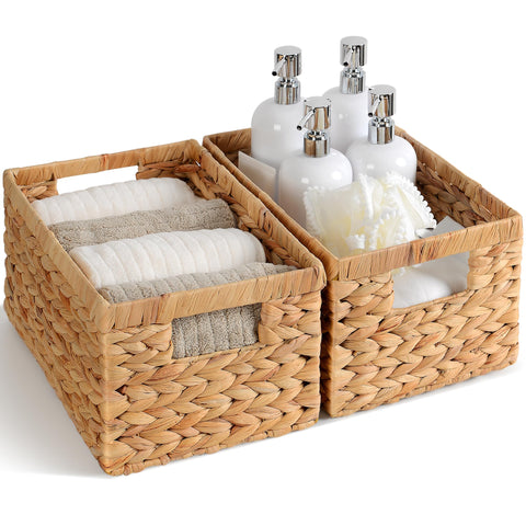 Storage Standard water hyacinth basket handles, portable for moving towels or toiletries.