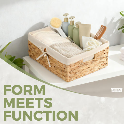 Storage Standard desktop organization basket neatly corrals papers and accessories.