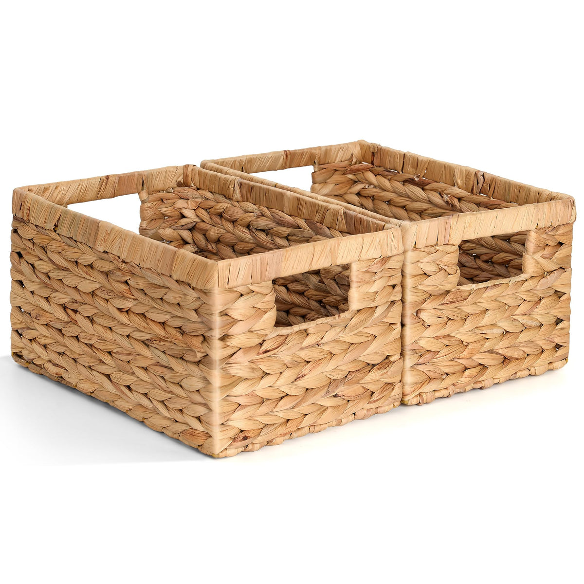 Storage Standard wicker shelf baskets set on a shelf, ideal for decluttering and easy access.