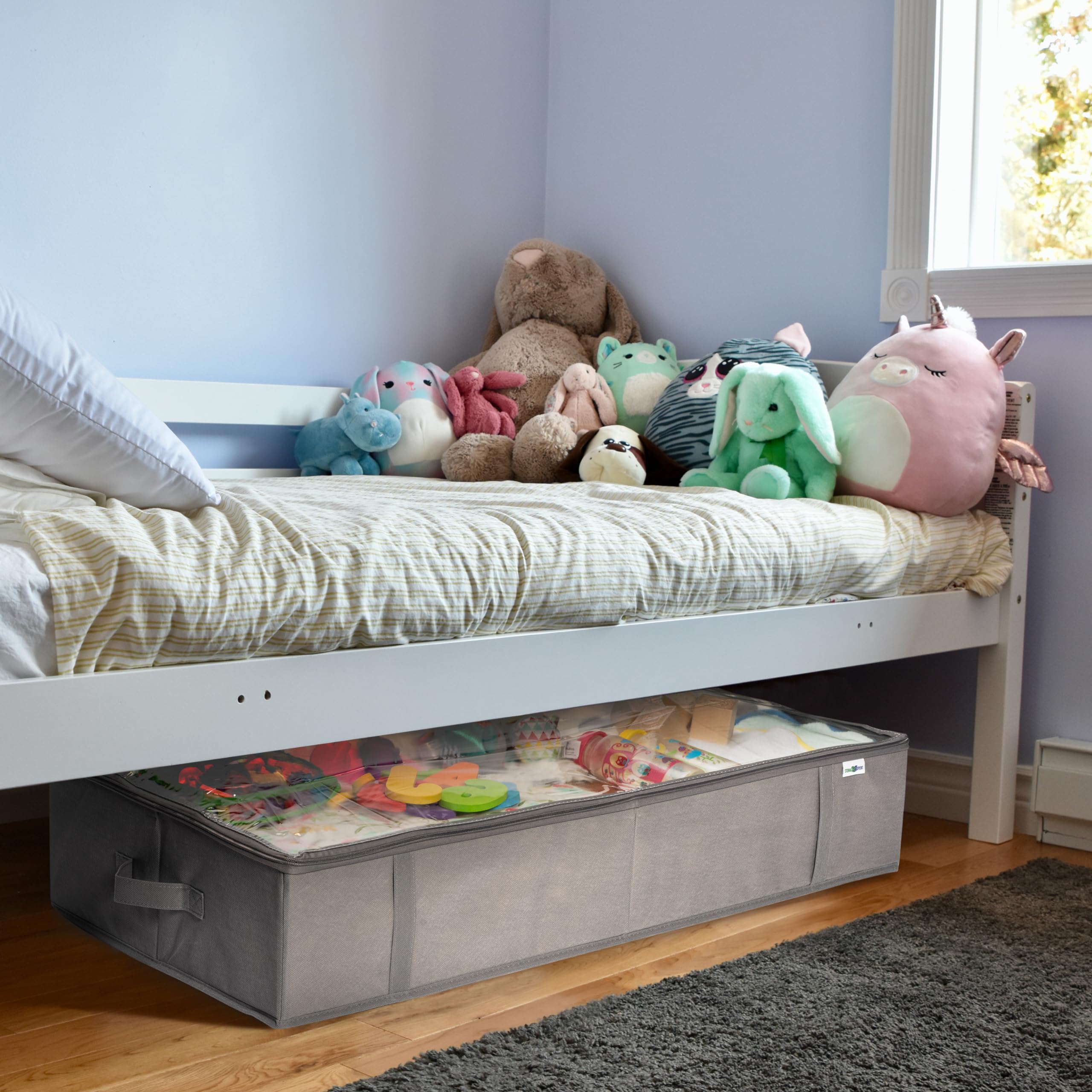 StorageExpert 34x17x6 inch bin ideal for blankets and textiles.