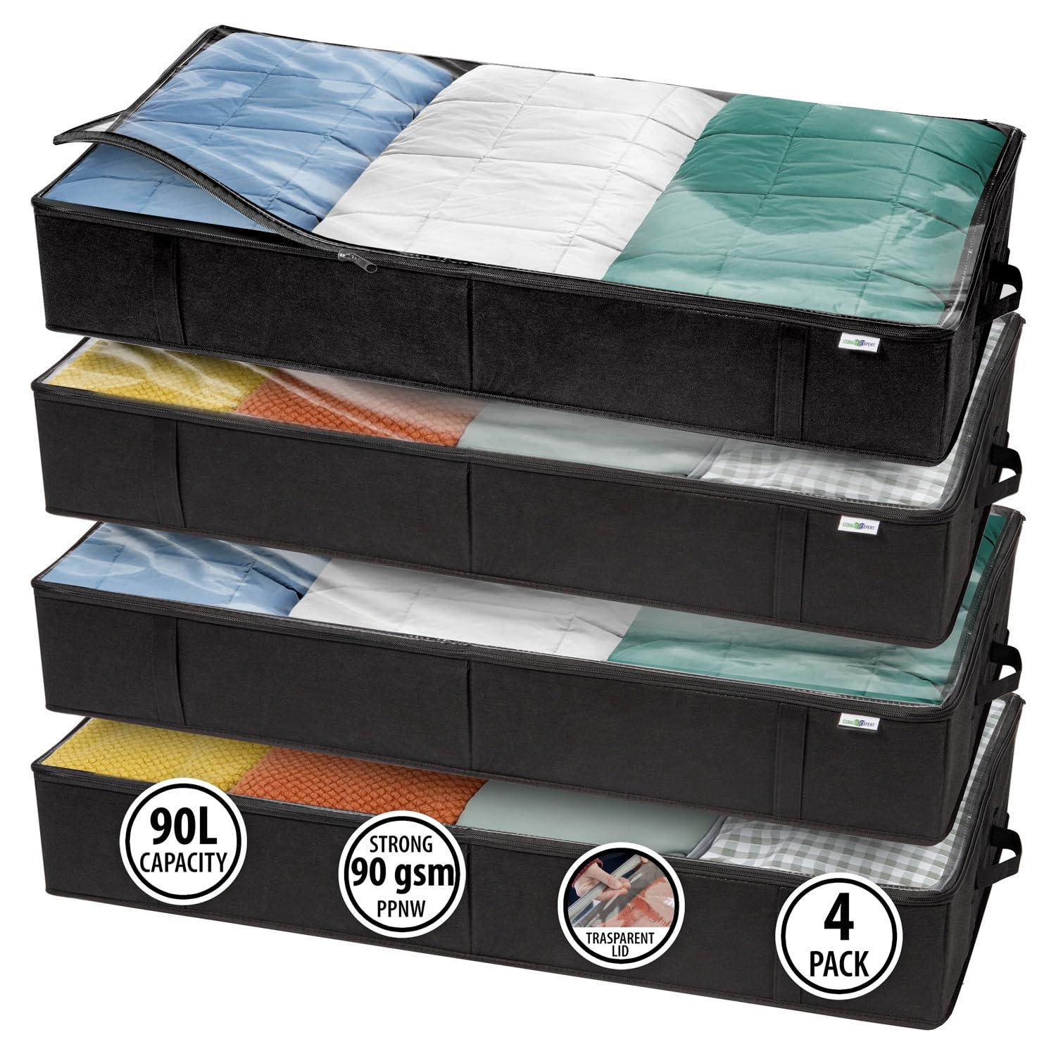 StorageExpert underbed storage bin with clear lids for quick content identification