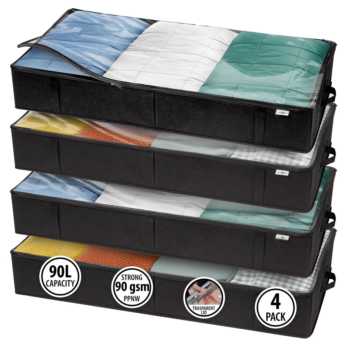 StorageExpert underbed storage bin with clear lids for quick content identification